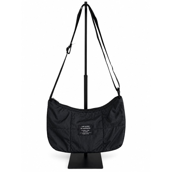 Handbags - Black Quilted Nylon Crossbody Shoulder Bag with Adjustable Strap